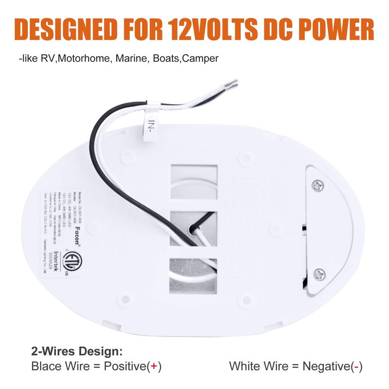 Facon 12V RV Ceiling Light with On&Off Switch, Oval Pancake Dome Light, RV Interior Light Fixture for RV Motorhomes Camper Caravan Trailer Boat - Image 4